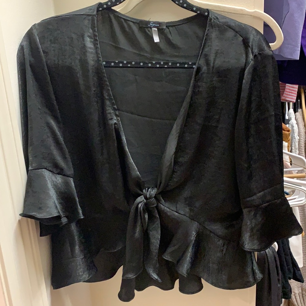 Satin black tie top
